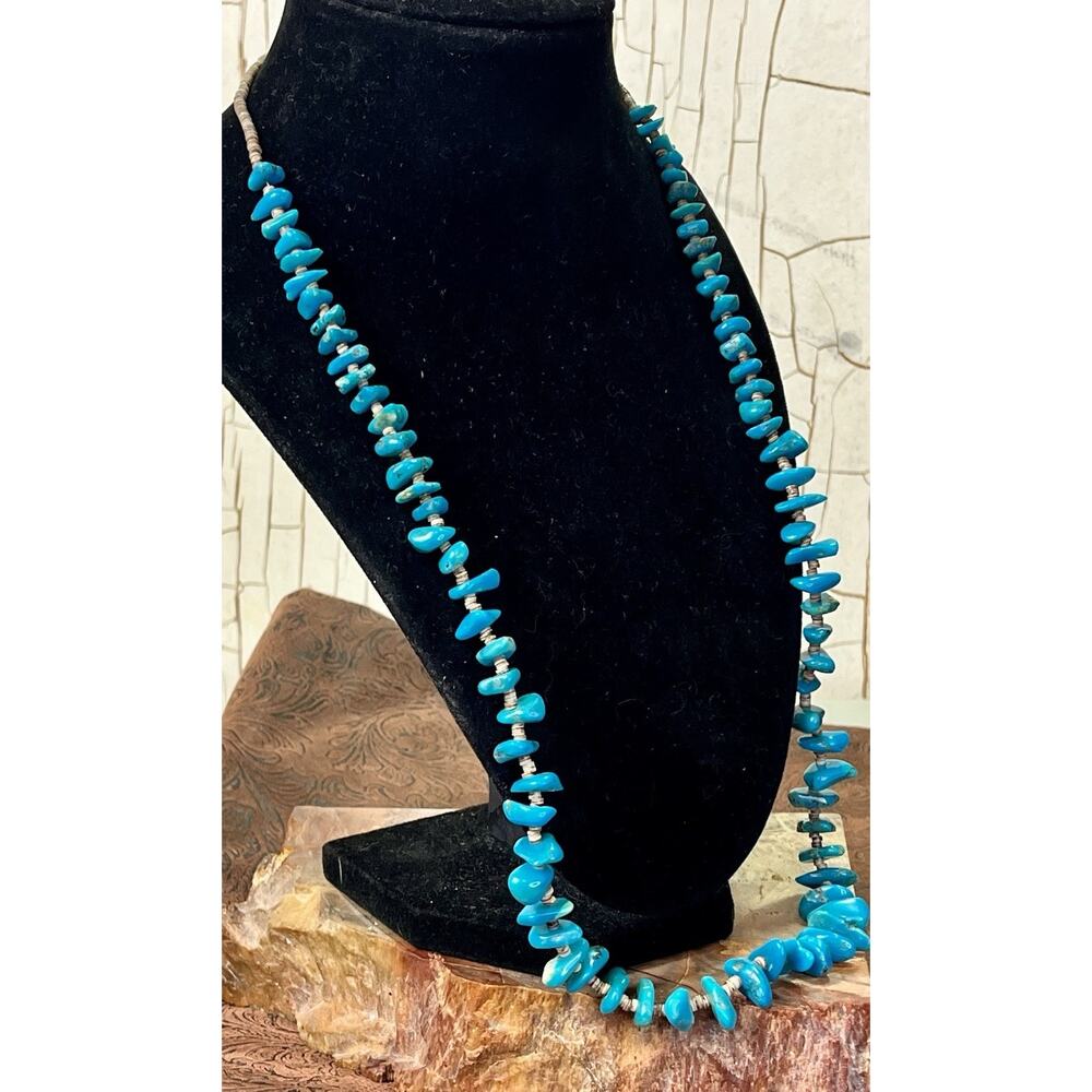Vintage Native American Navajo Graduated Turquoise and Heishi Bead Necklace 24”